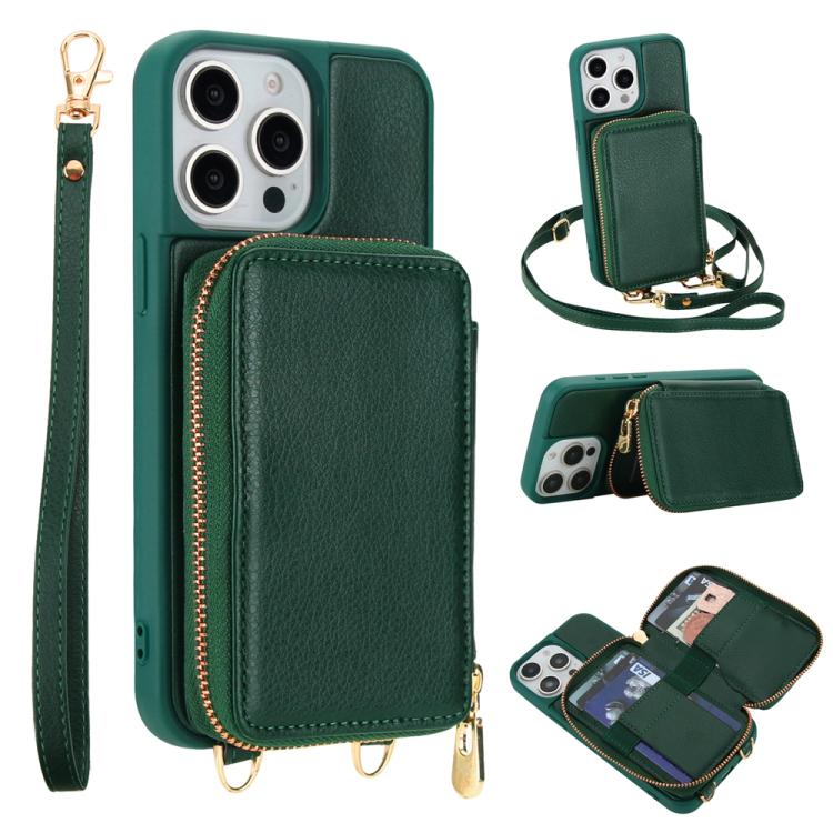Capa para telemóvel com bolsa para cartões RFID com fecho de correr e tira transversal, Para iPhone 17 Pro Max, Para iPhone 17 Pro, Para iPhone Air, Para iPhone 15 Pro Max, Para iPhone 15 Pro, Para iPhone 15 Plus / 14 Plus