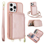 Capa para telemóvel com bolsa para cartões RFID com fecho de correr e tira transversal, Para iPhone 17 Pro Max, Para iPhone 17 Pro, Para iPhone Air, Para iPhone 15 Pro Max, Para iPhone 15 Pro, Para iPhone 15 Plus / 14 Plus