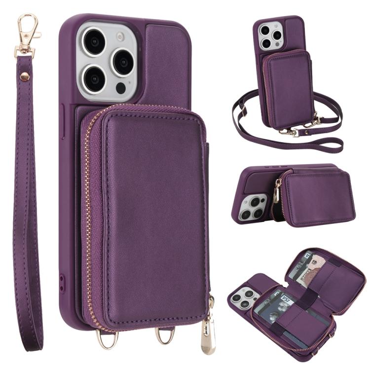 Capa para telemóvel com bolsa para cartões RFID com fecho de correr e tira transversal, Para iPhone 17 Pro Max, Para iPhone 17 Pro, Para iPhone Air, Para iPhone 15 Pro Max, Para iPhone 15 Pro, Para iPhone 15 Plus / 14 Plus