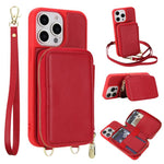 Capa para telemóvel com bolsa para cartões RFID com fecho de correr e tira transversal, Para iPhone 17 Pro Max, Para iPhone 17 Pro, Para iPhone Air, Para iPhone 15 Pro Max, Para iPhone 15 Pro, Para iPhone 15 Plus / 14 Plus
