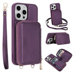 Capa para telemóvel com bolsa para cartões RFID com fecho de correr e tira transversal, Para iPhone 17 Pro Max, Para iPhone 17 Pro, Para iPhone Air, Para iPhone 15 Pro Max, Para iPhone 15 Pro, Para iPhone 15 Plus / 14 Plus