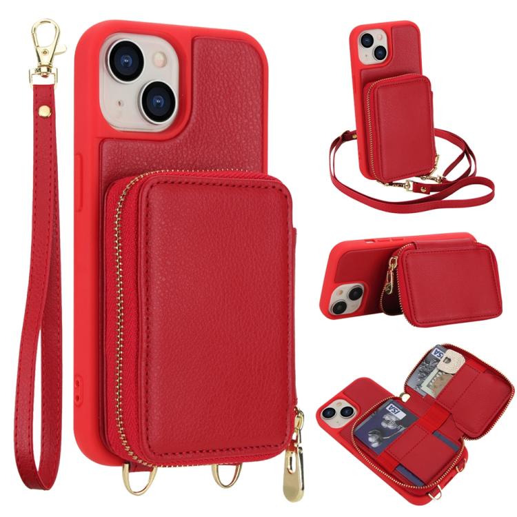 Capa para telemóvel com bolsa para cartões RFID com fecho de correr e tira transversal, Para iPhone 17 Pro Max, Para iPhone 17 Pro, Para iPhone Air, Para iPhone 15 Pro Max, Para iPhone 15 Pro, Para iPhone 15 Plus / 14 Plus