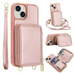 Capa para telemóvel com bolsa para cartões RFID com fecho de correr e tira transversal, Para iPhone 17 Pro Max, Para iPhone 17 Pro, Para iPhone Air, Para iPhone 15 Pro Max, Para iPhone 15 Pro, Para iPhone 15 Plus / 14 Plus