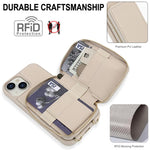 Capa para telemóvel com bolsa para cartões RFID com fecho de correr e tira transversal, Para iPhone 15, Para iPhone 14 / 13, Para iPhone 14 Pro, Para iPhone 14 Pro Max, Para iPhone 13 Pro Max, Para iPhone 13 Pro