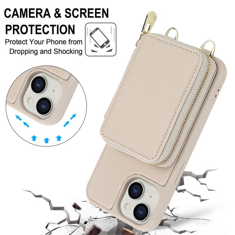 Capa para telemóvel com bolsa para cartões RFID com fecho de correr e tira transversal, Para iPhone 15, Para iPhone 14 / 13, Para iPhone 14 Pro, Para iPhone 14 Pro Max, Para iPhone 13 Pro Max, Para iPhone 13 Pro