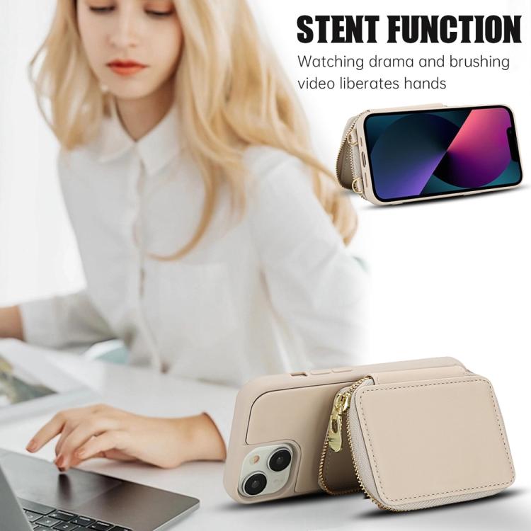 Capa para telemóvel com bolsa para cartões RFID com fecho de correr e tira transversal, Para iPhone 15, Para iPhone 14 / 13, Para iPhone 14 Pro, Para iPhone 14 Pro Max, Para iPhone 13 Pro Max, Para iPhone 13 Pro