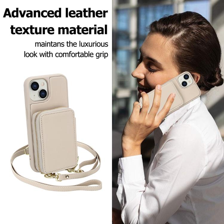 Capa para telemóvel com bolsa para cartões RFID com fecho de correr e tira transversal, Para iPhone 15, Para iPhone 14 / 13, Para iPhone 14 Pro, Para iPhone 14 Pro Max, Para iPhone 13 Pro Max, Para iPhone 13 Pro