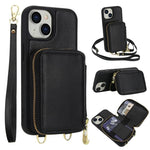 Capa para telemóvel com bolsa para cartões RFID com fecho de correr e tira transversal, Para iPhone 15, Para iPhone 14 / 13, Para iPhone 14 Pro, Para iPhone 14 Pro Max, Para iPhone 13 Pro Max, Para iPhone 13 Pro