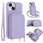 Capa para telemóvel com bolsa para cartões RFID com fecho de correr e tira transversal, Para iPhone 15, Para iPhone 14 / 13, Para iPhone 14 Pro, Para iPhone 14 Pro Max, Para iPhone 13 Pro Max, Para iPhone 13 Pro