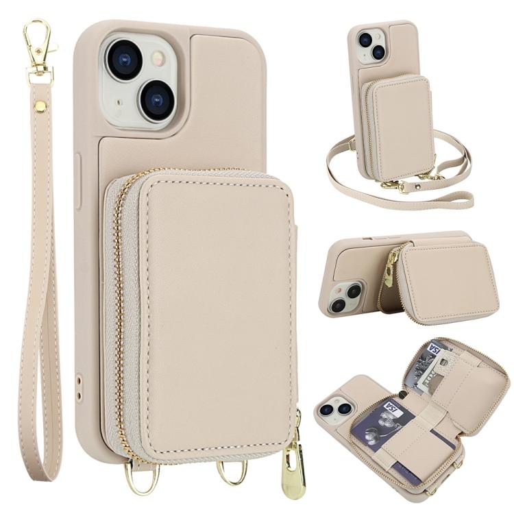 Capa para telemóvel com bolsa para cartões RFID com fecho de correr e tira transversal, Para iPhone 15, Para iPhone 14 / 13, Para iPhone 14 Pro, Para iPhone 14 Pro Max, Para iPhone 13 Pro Max, Para iPhone 13 Pro