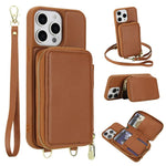 Capa para telemóvel com bolsa para cartões RFID com fecho de correr e tira transversal, Para iPhone 15, Para iPhone 14 / 13, Para iPhone 14 Pro, Para iPhone 14 Pro Max, Para iPhone 13 Pro Max, Para iPhone 13 Pro