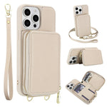 Capa para telemóvel com bolsa para cartões RFID com fecho de correr e tira transversal, Para iPhone 15, Para iPhone 14 / 13, Para iPhone 14 Pro, Para iPhone 14 Pro Max, Para iPhone 13 Pro Max, Para iPhone 13 Pro