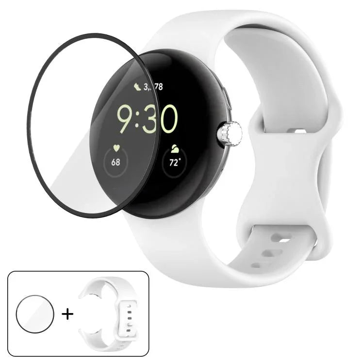 Pulseira de Relógio em Silicone com Fivela Borboleta e Película Curvada 3D, Para Google Pixel Watch 3 45mm, Para Google Pixel Watch 3 41mm, Para Google Pixel Watch 2, Para Google Pixel Watch