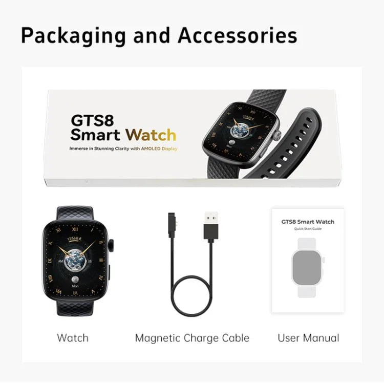 GTS8 relógio inteligente fitness com ecrã AMOLED de 1,95 polegadas, suporta monitorização da frequência cardíaca