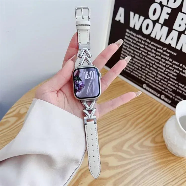 Bracelete xDfind Híbrida em Metal e Couro em Forma de V, Para Apple Watch 42 / 44 / 45 / 46 / 49mm, Para Apple Watch 38 / 40 / 41 / S10 42mm
