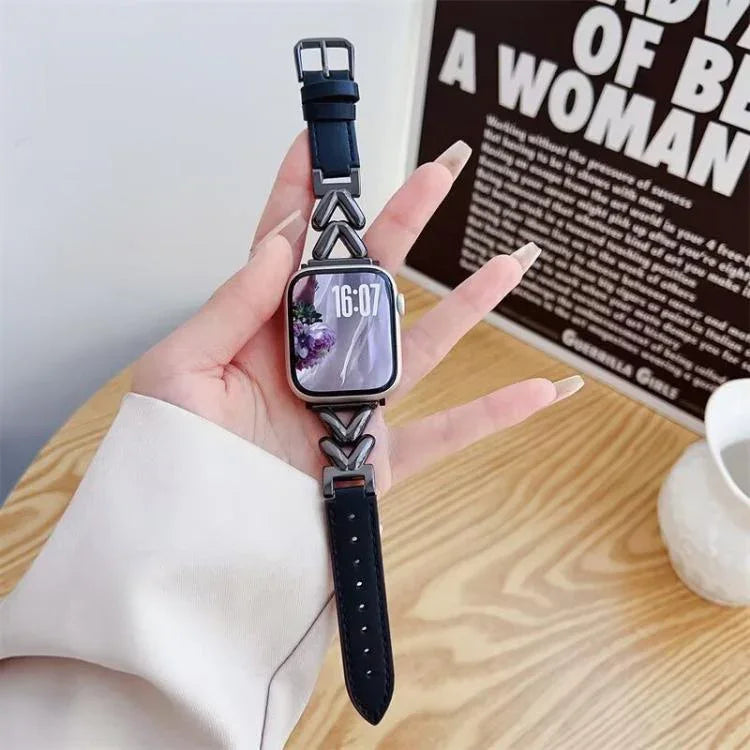 Bracelete xDfind Híbrida em Metal e Couro em Forma de V, Para Apple Watch 42 / 44 / 45 / 46 / 49mm, Para Apple Watch 38 / 40 / 41 / S10 42mm