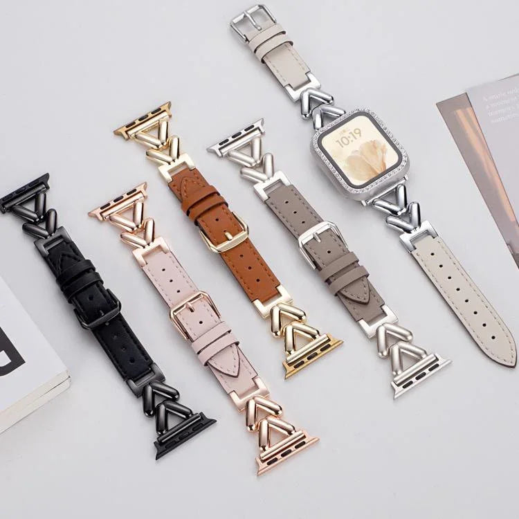Bracelete xDfind Híbrida em Metal e Couro em Forma de V, Para Apple Watch 42 / 44 / 45 / 46 / 49mm, Para Apple Watch 38 / 40 / 41 / S10 42mm