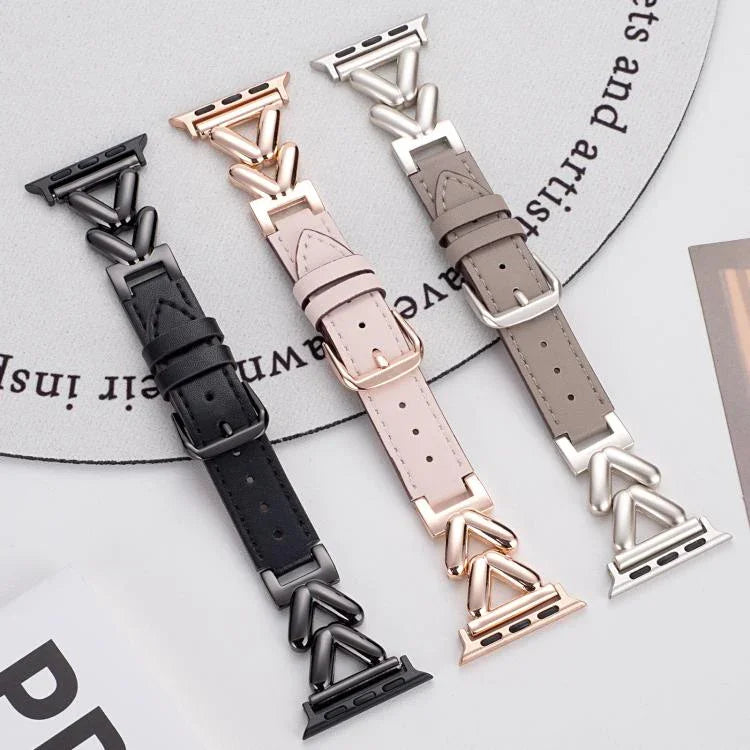 Bracelete xDfind Híbrida em Metal e Couro em Forma de V, Para Apple Watch 42 / 44 / 45 / 46 / 49mm, Para Apple Watch 38 / 40 / 41 / S10 42mm