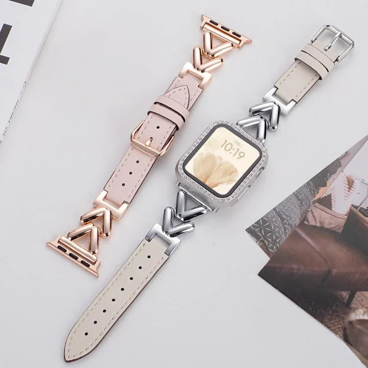 Bracelete xDfind Híbrida em Metal e Couro em Forma de V, Para Apple Watch 42 / 44 / 45 / 46 / 49mm, Para Apple Watch 38 / 40 / 41 / S10 42mm