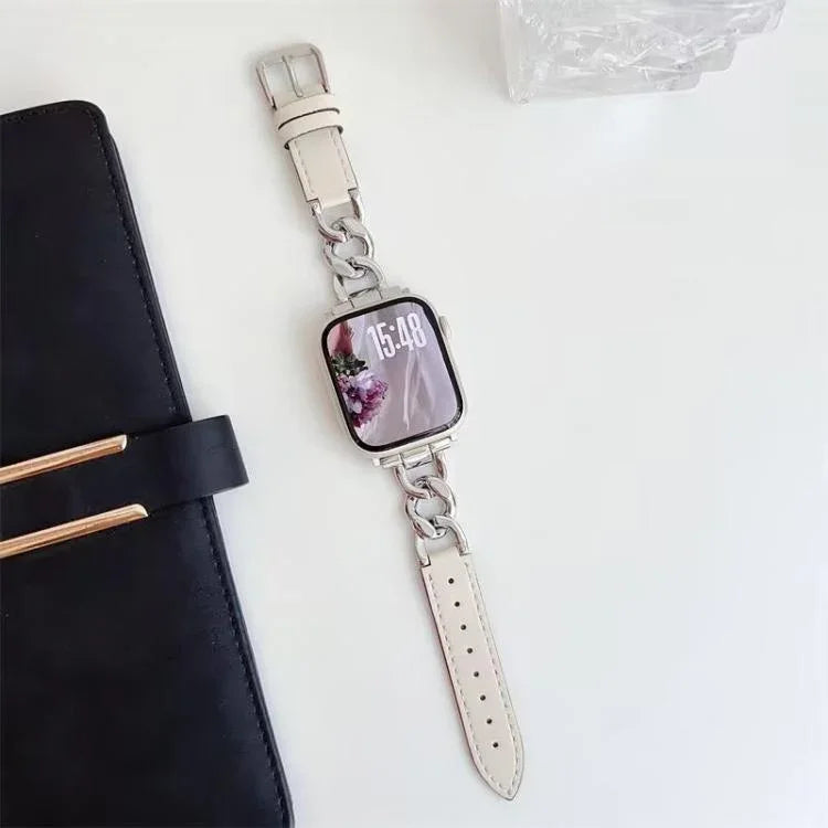 Bracelete xDfind Híbrida em Metal e Couro com Corrente de Ganga, Para Apple Watch 42 / 44 / 45 / 46 / 49mm, Para Apple Watch 38 / 40 / 41 / S10 42mm