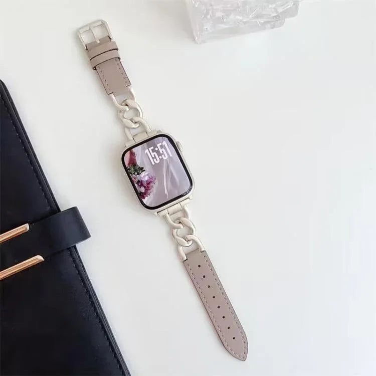 Bracelete xDfind Híbrida em Metal e Couro com Corrente de Ganga, Para Apple Watch 42 / 44 / 45 / 46 / 49mm, Para Apple Watch 38 / 40 / 41 / S10 42mm
