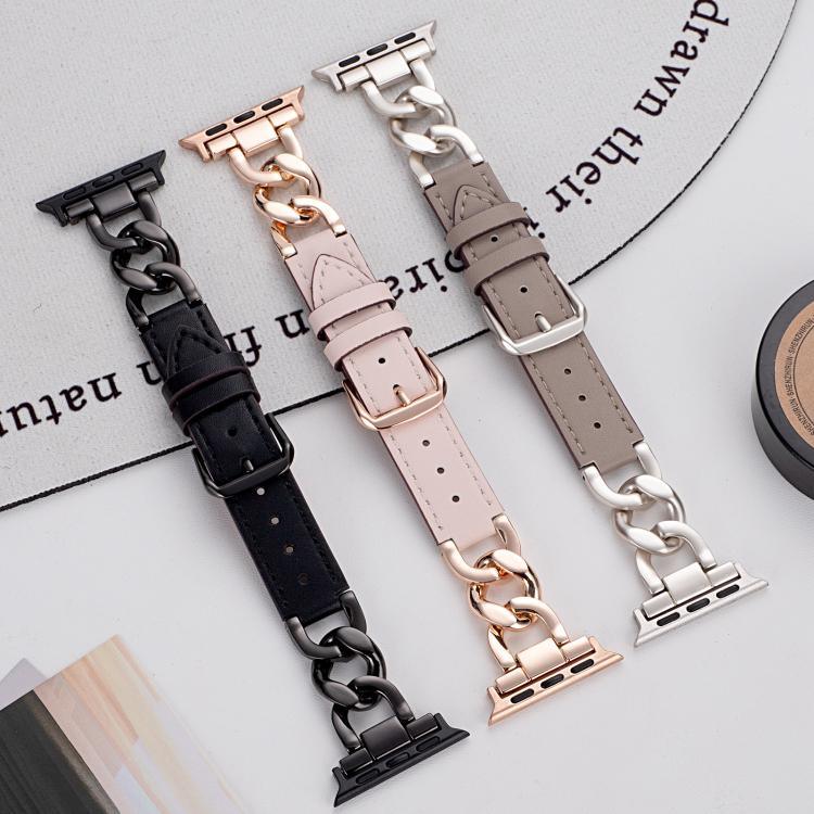 Bracelete xDfind Híbrida em Metal e Couro com Corrente de Ganga, Para Apple Watch 42 / 44 / 45 / 46 / 49mm, Para Apple Watch 38 / 40 / 41 / S10 42mm