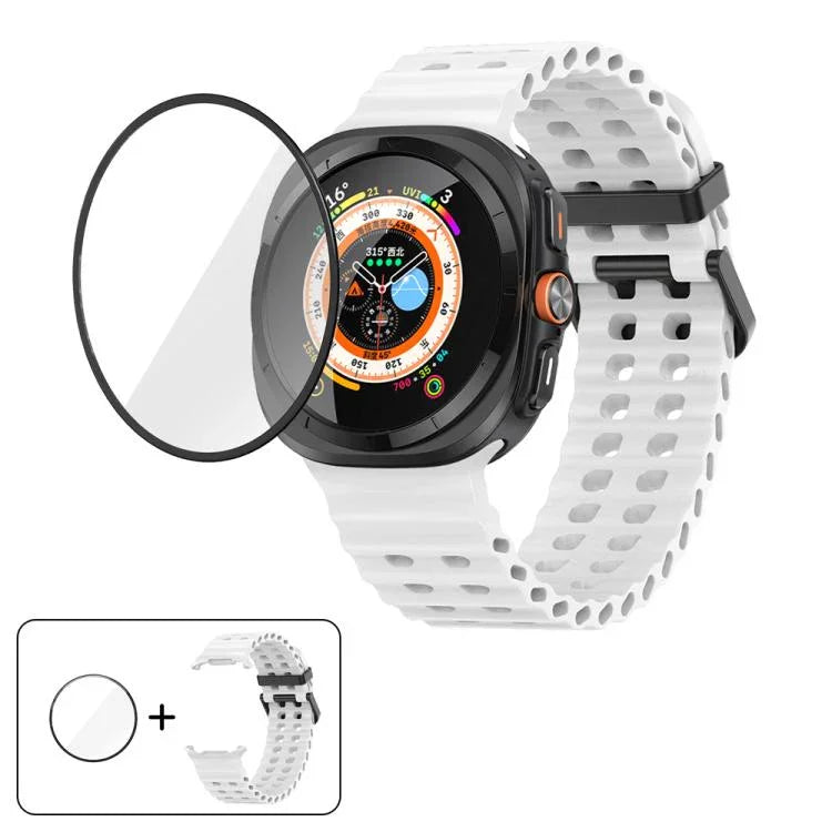 Pulseira de Relógio em Silicone Marine com Fivela Dupla e Filme Curvo 3D, Para Samsung Galaxy Watch Ultra 2025, Para Samsung Galaxy Watch Ultra 47mm