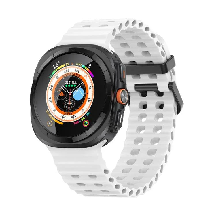 Marine Double Buckle Silicone Watch Band with 3D Curved Film, For Samsung Galaxy Watch Ultra 2025, For Samsung Galaxy Watch Ultra 47mm