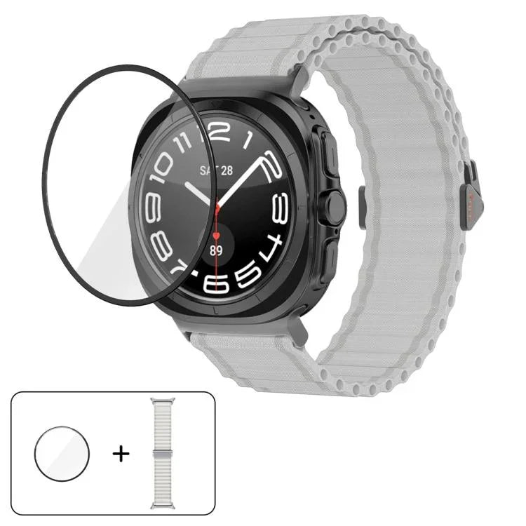 Pulseira de Relógio em Nylon Marine Loop com Filme Curvo 3D, Para Samsung Galaxy Watch Ultra 2025, Para Samsung Galaxy Watch Ultra 47mm