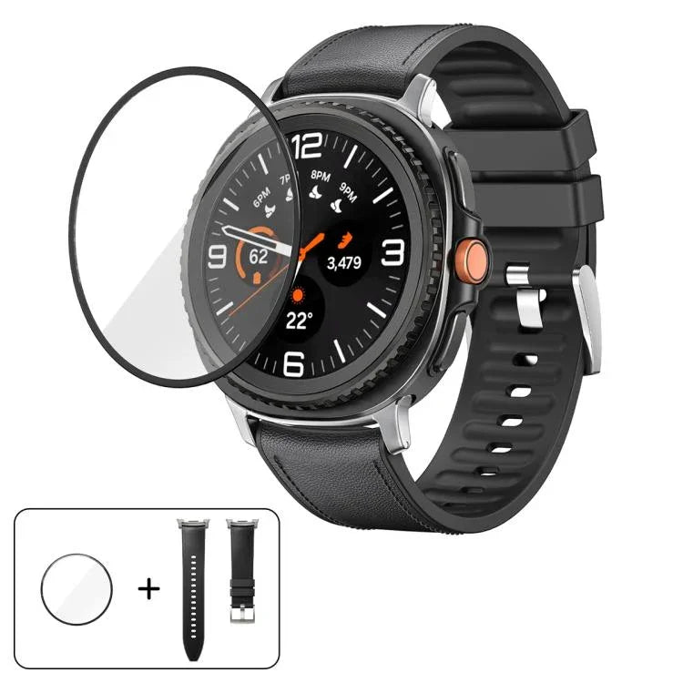 Pulseira de Relógio em Pele de Silicone com Filme Curvo 3D, Para Samsung Galaxy Watch8 Classic 46mm, Para Samsung Galaxy Watch8 44mm, Para Samsung Galaxy Watch8 40mm