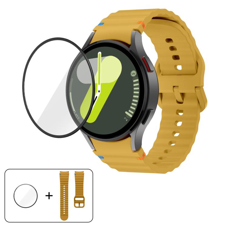 Pulseira de Relógio de Silicone com Costura Ondulada e Filme Curvo 3D, Para Samsung Galaxy Watch6 44mm, Para Samsung Galaxy Watch6 40mm, Para Samsung Galaxy Watch6 Classic 43mm, Para Samsung Galaxy Watch5 44mm