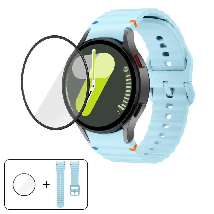 Pulseira de Silicone com Costura Ondulada e Filme Curvo 3D, Para Samsung Galaxy Watch4 Classic 46mm, Para Samsung Galaxy Watch4 Classic 42mm, Para Samsung Galaxy Watch5 Active 40mm, Para Samsung Galaxy Watch5 Active 44mm