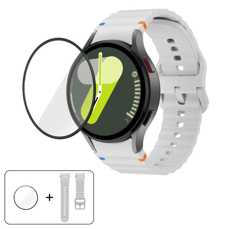 Pulseira de Silicone com Costura Ondulada e Filme Curvo 3D, Para Samsung Galaxy Watch4 Classic 46mm, Para Samsung Galaxy Watch4 Classic 42mm, Para Samsung Galaxy Watch5 Active 40mm, Para Samsung Galaxy Watch5 Active 44mm