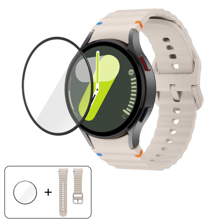 Pulseira de Silicone com Costura Ondulada e Filme Curvo 3D, Para Samsung Galaxy Watch4 Classic 46mm, Para Samsung Galaxy Watch4 Classic 42mm, Para Samsung Galaxy Watch5 Active 40mm, Para Samsung Galaxy Watch5 Active 44mm