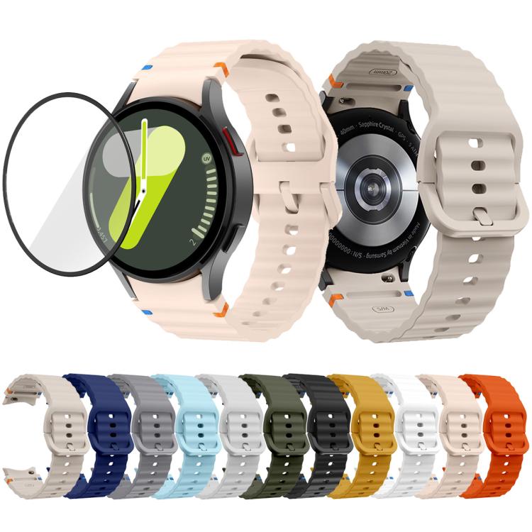 Pulseira de Relógio de Silicone com Costura Ondulada e Filme Curvo 3D, Para Samsung Galaxy Watch6 44mm, Para Samsung Galaxy Watch6 40mm, Para Samsung Galaxy Watch6 Classic 43mm, Para Samsung Galaxy Watch5 44mm