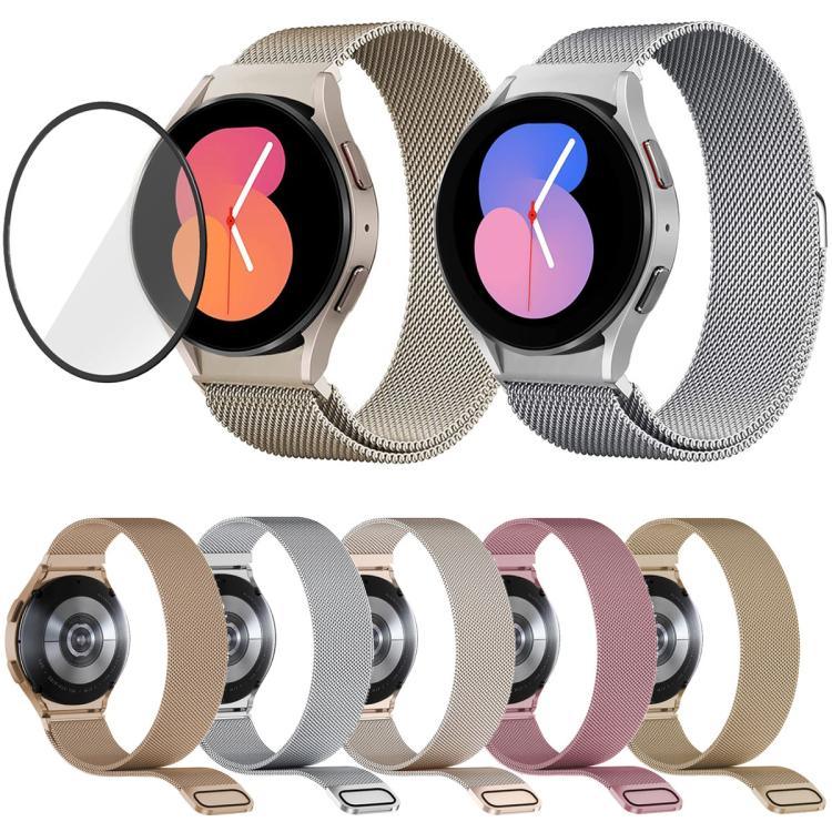 Pulseira de Relógio Milanesa Magnética em Aço Inoxidável com Filme Curvo 3D, Para Samsung Galaxy Watch4 Classic 46mm, Para Samsung Galaxy Watch4 Classic 42mm, Para Samsung Galaxy Watch5 Active 40mm, Para Samsung Galaxy Watch5 Active 44mm