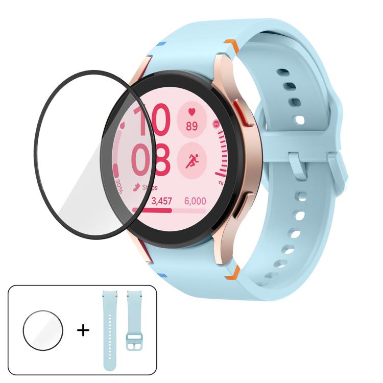 Pulseira de Relógio de Silicone com Costura Simples e Filme Curvo 3D, Para Samsung Galaxy Watch6 44mm, Para Samsung Galaxy Watch6 40mm, Para Samsung Galaxy Watch6 Classic 43mm, Para Samsung Galaxy Watch5 44mm