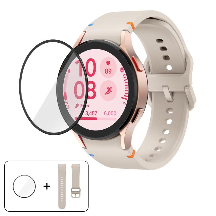 Pulseira de Relógio de Silicone com Costura Simples e Filme Curvo 3D, Para Samsung Galaxy Watch5 Pro 45mm, Para Samsung Galaxy Watch5 40mm, Para Samsung Galaxy Watch4 44mm, Para Samsung Galaxy Watch4 40mm