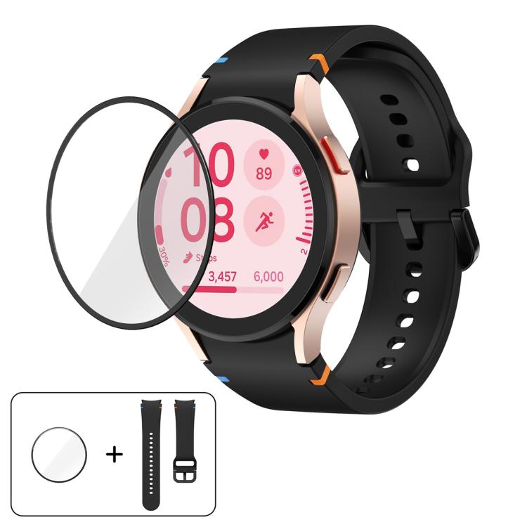 Pulseira de Silicone com Costura Simples e Filme Curvo 3D, Para Samsung Galaxy Watch4 Classic 46mm, Para Samsung Galaxy Watch4 Classic 42mm, Para Samsung Galaxy Watch5 Active 40mm, Para Samsung Galaxy Watch5 Active 44mm