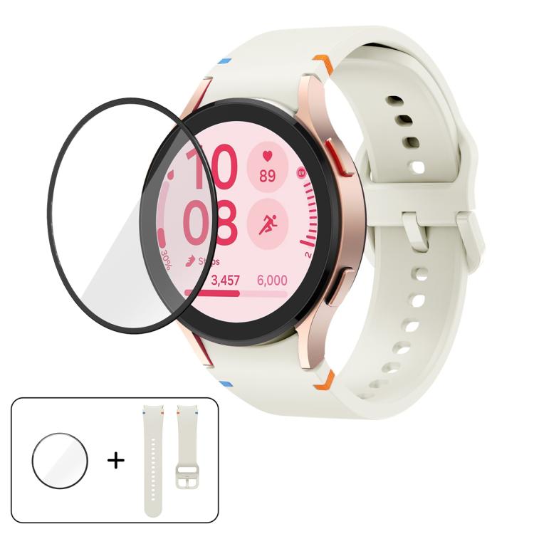 Pulseira de Silicone com Costura Simples e Filme Curvo 3D, Para Samsung Galaxy Watch4 Classic 46mm, Para Samsung Galaxy Watch4 Classic 42mm, Para Samsung Galaxy Watch5 Active 40mm, Para Samsung Galaxy Watch5 Active 44mm
