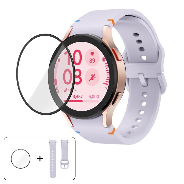 Pulseira de Silicone com Costura Simples e Filme Curvo 3D, Para Samsung Galaxy Watch4 Classic 46mm, Para Samsung Galaxy Watch4 Classic 42mm, Para Samsung Galaxy Watch5 Active 40mm, Para Samsung Galaxy Watch5 Active 44mm