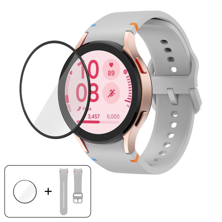 Pulseira de Silicone com Costura Simples e Filme Curvo 3D, Para Samsung Galaxy Watch4 Classic 46mm, Para Samsung Galaxy Watch4 Classic 42mm, Para Samsung Galaxy Watch5 Active 40mm, Para Samsung Galaxy Watch5 Active 44mm