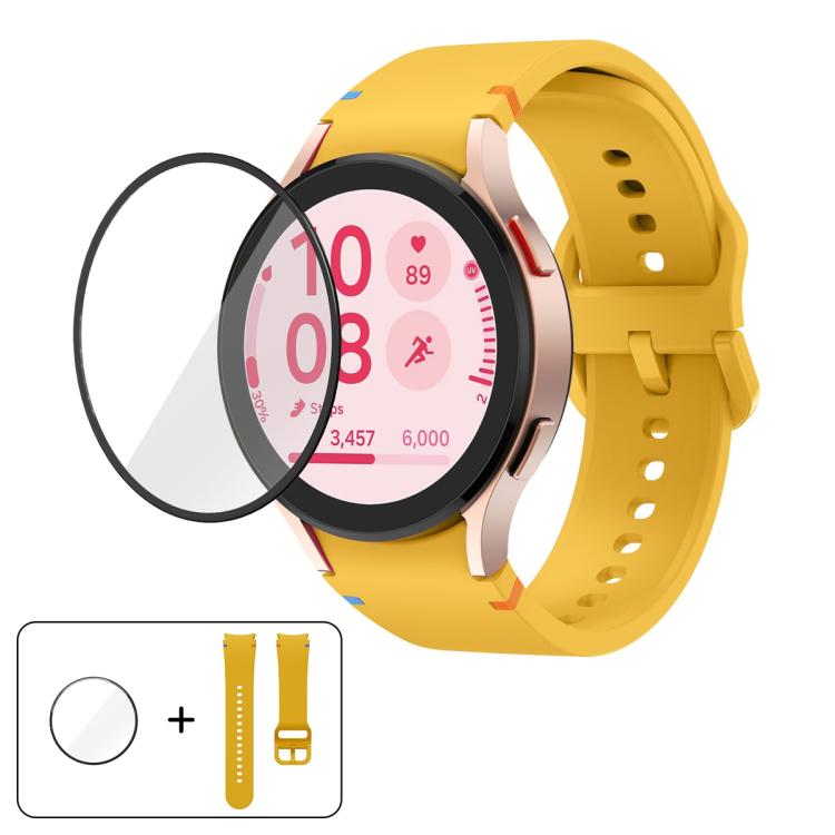 Pulseira de Silicone com Costura Simples e Filme Curvo 3D, Para Samsung Galaxy Watch4 Classic 46mm, Para Samsung Galaxy Watch4 Classic 42mm, Para Samsung Galaxy Watch5 Active 40mm, Para Samsung Galaxy Watch5 Active 44mm
