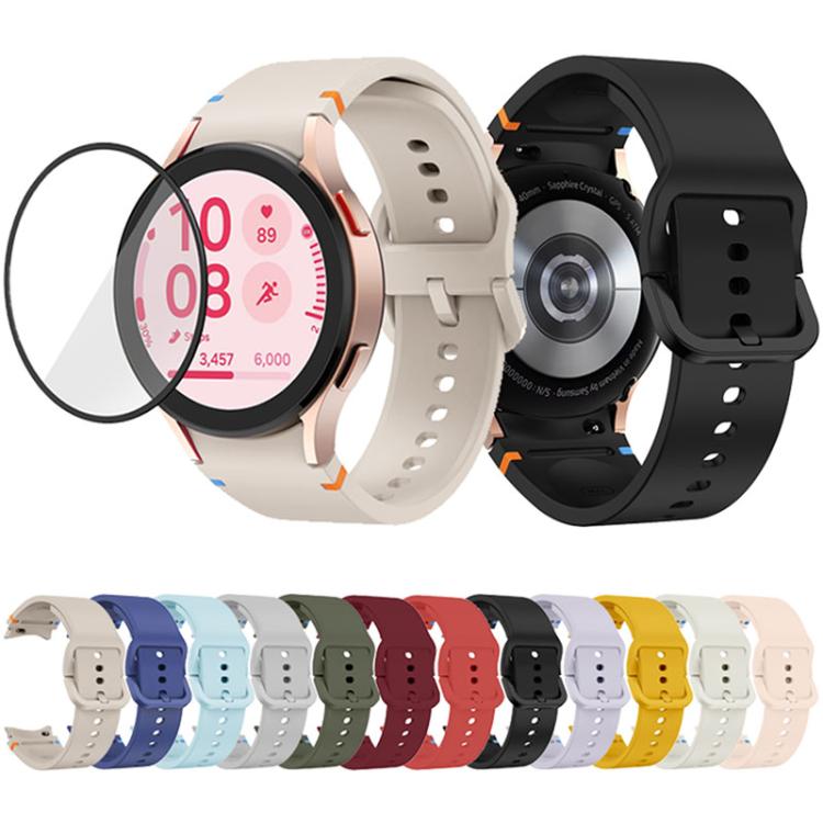 Pulseira de Silicone com Costura Simples e Filme Curvo 3D, Para Samsung Galaxy Watch4 Classic 46mm, Para Samsung Galaxy Watch4 Classic 42mm, Para Samsung Galaxy Watch5 Active 40mm, Para Samsung Galaxy Watch5 Active 44mm