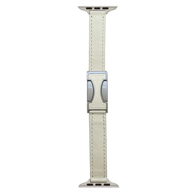 Bracelete em Pele Genuína Lisa de 14mm com Fivela Magnética, Para Apple Watch 46mm / 49mm / 45mm / 44mm, Para Apple Watch 42mm / 41mm / 40mm / 38mm