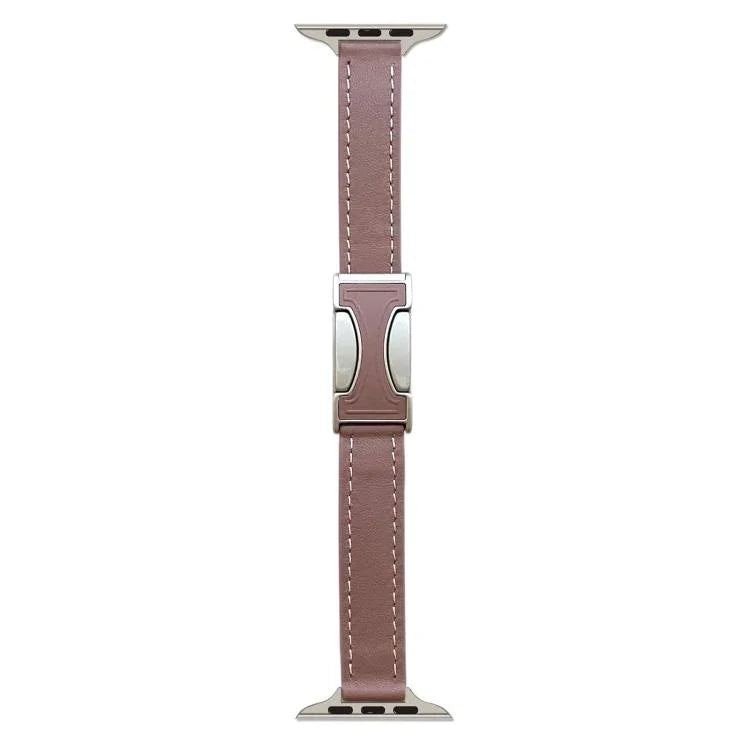Bracelete em Pele Genuína Lisa de 14mm com Fivela Magnética, Para Apple Watch 46mm / 49mm / 45mm / 44mm, Para Apple Watch 42mm / 41mm / 40mm / 38mm