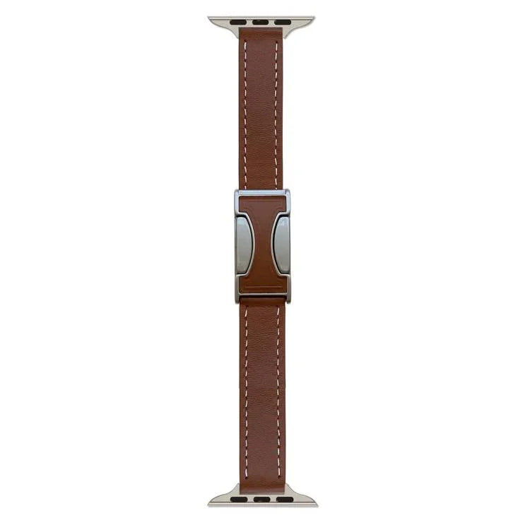 Bracelete em Pele Genuína Lisa de 14mm com Fivela Magnética, Para Apple Watch 46mm / 49mm / 45mm / 44mm, Para Apple Watch 42mm / 41mm / 40mm / 38mm