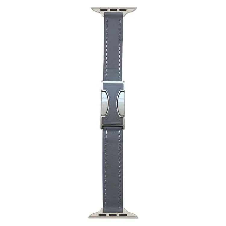 Bracelete em Pele Genuína Lisa de 14mm com Fivela Magnética, Para Apple Watch 46mm / 49mm / 45mm / 44mm, Para Apple Watch 42mm / 41mm / 40mm / 38mm