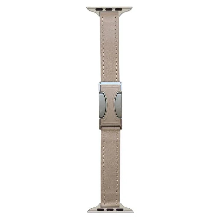Bracelete em Pele Genuína Lisa de 14mm com Fivela Magnética, Para Apple Watch 46mm / 49mm / 45mm / 44mm, Para Apple Watch 42mm / 41mm / 40mm / 38mm