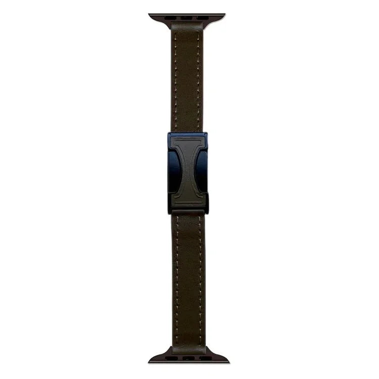 Bracelete em Pele Genuína Lisa de 14mm com Fivela Magnética, Para Apple Watch 46mm / 49mm / 45mm / 44mm, Para Apple Watch 42mm / 41mm / 40mm / 38mm